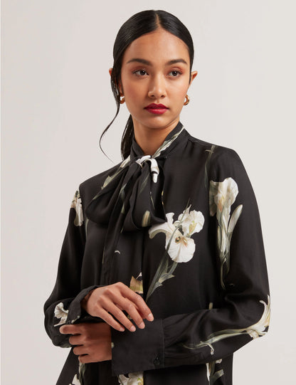 Women's ZAKIIER-Printed Scarf Detail Long Sleeve Blouse