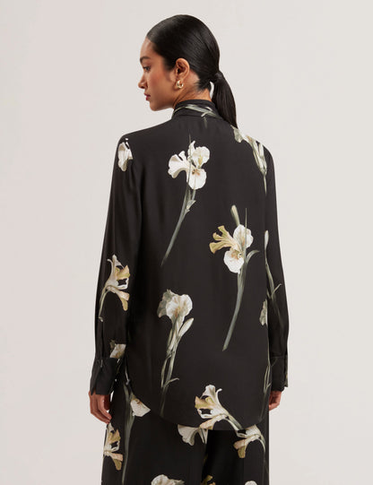 Women's ZAKIIER-Printed Scarf Detail Long Sleeve Blouse