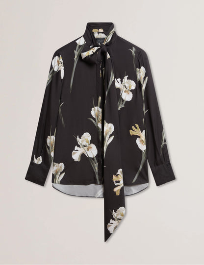 Women's ZAKIIER-Printed Scarf Detail Long Sleeve Blouse