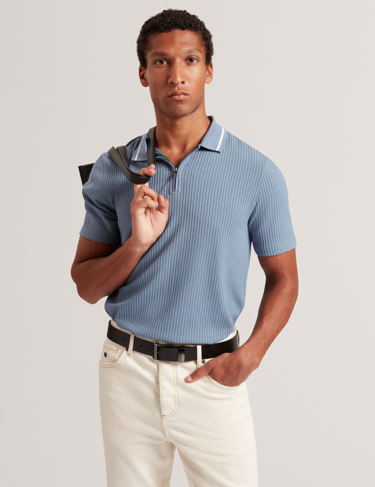 BRONIZE: SS Rib Texture Zip Polo