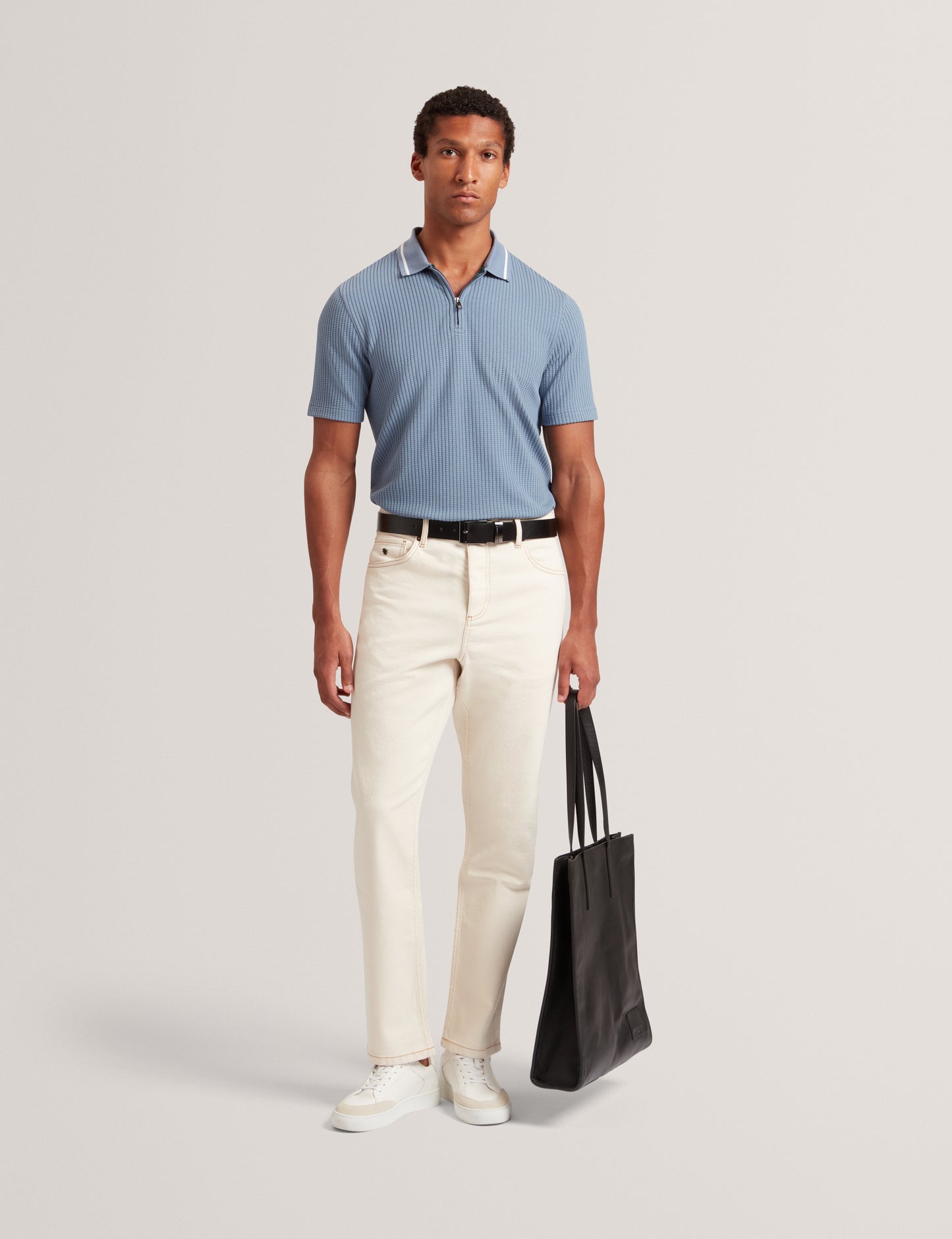 BRONIZE: SS Rib Texture Zip Polo