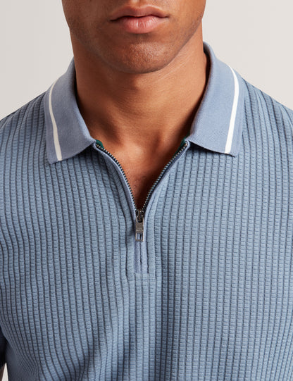 BRONIZE: SS Rib Texture Zip Polo