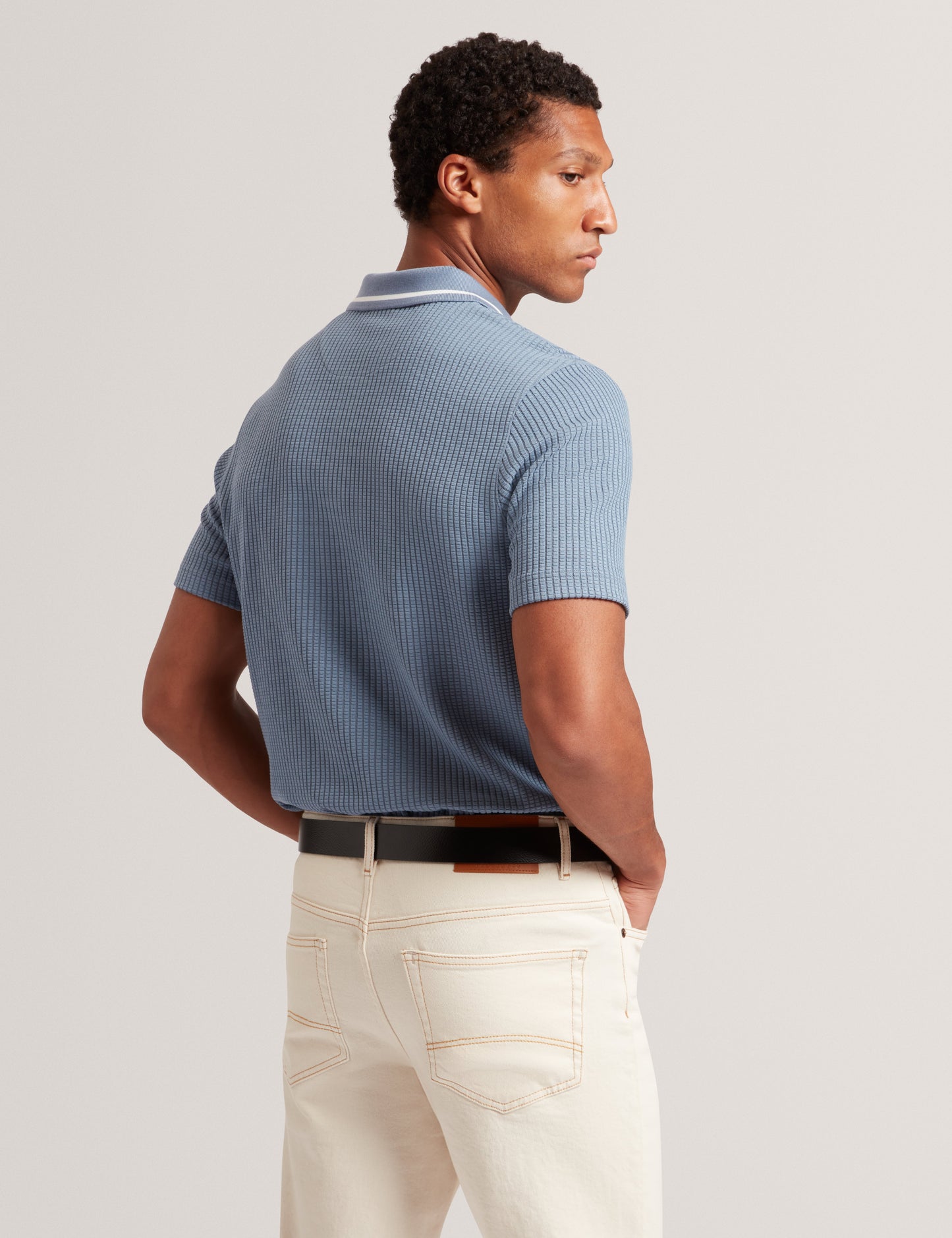 BRONIZE: SS Rib Texture Zip Polo