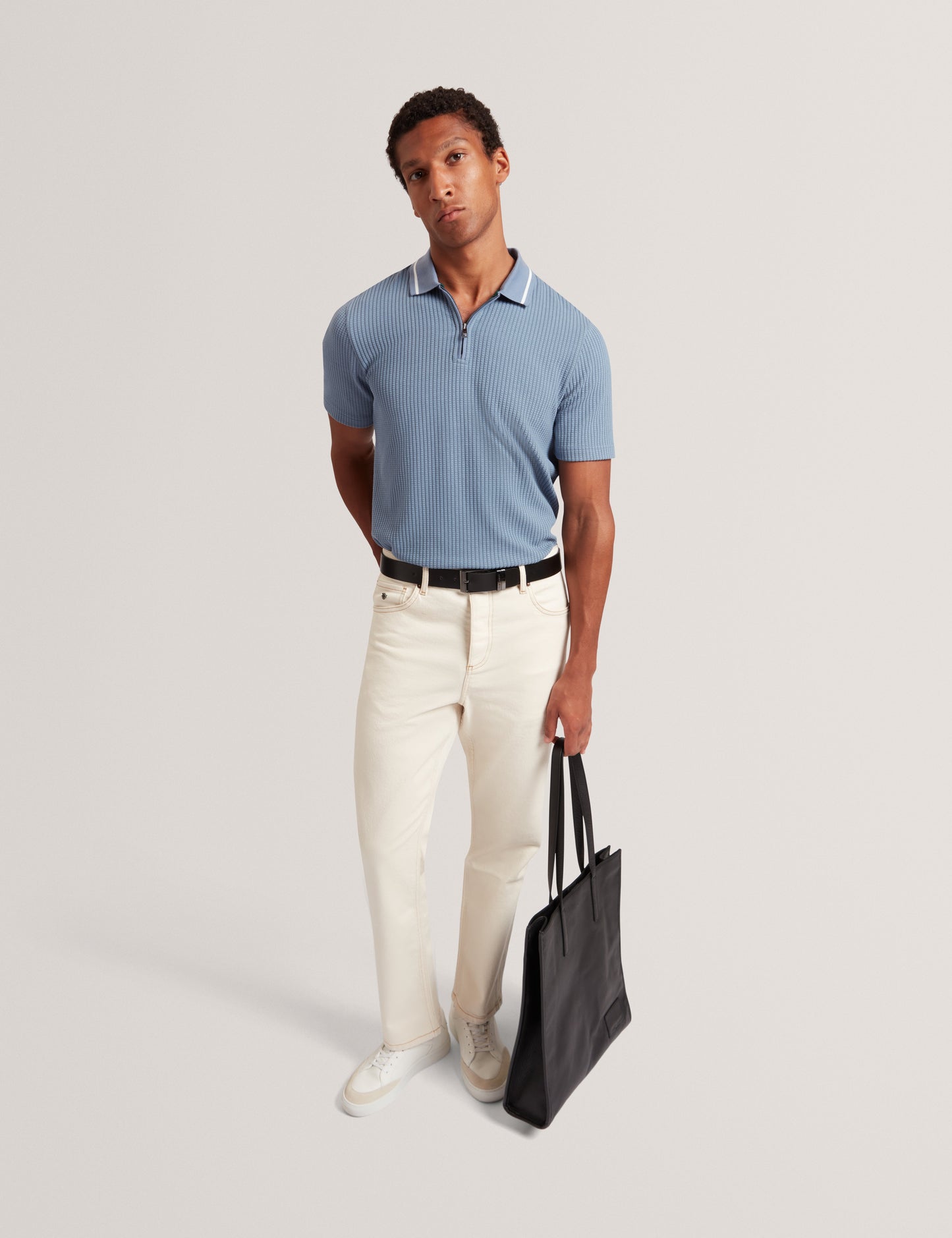 BRONIZE: SS Rib Texture Zip Polo