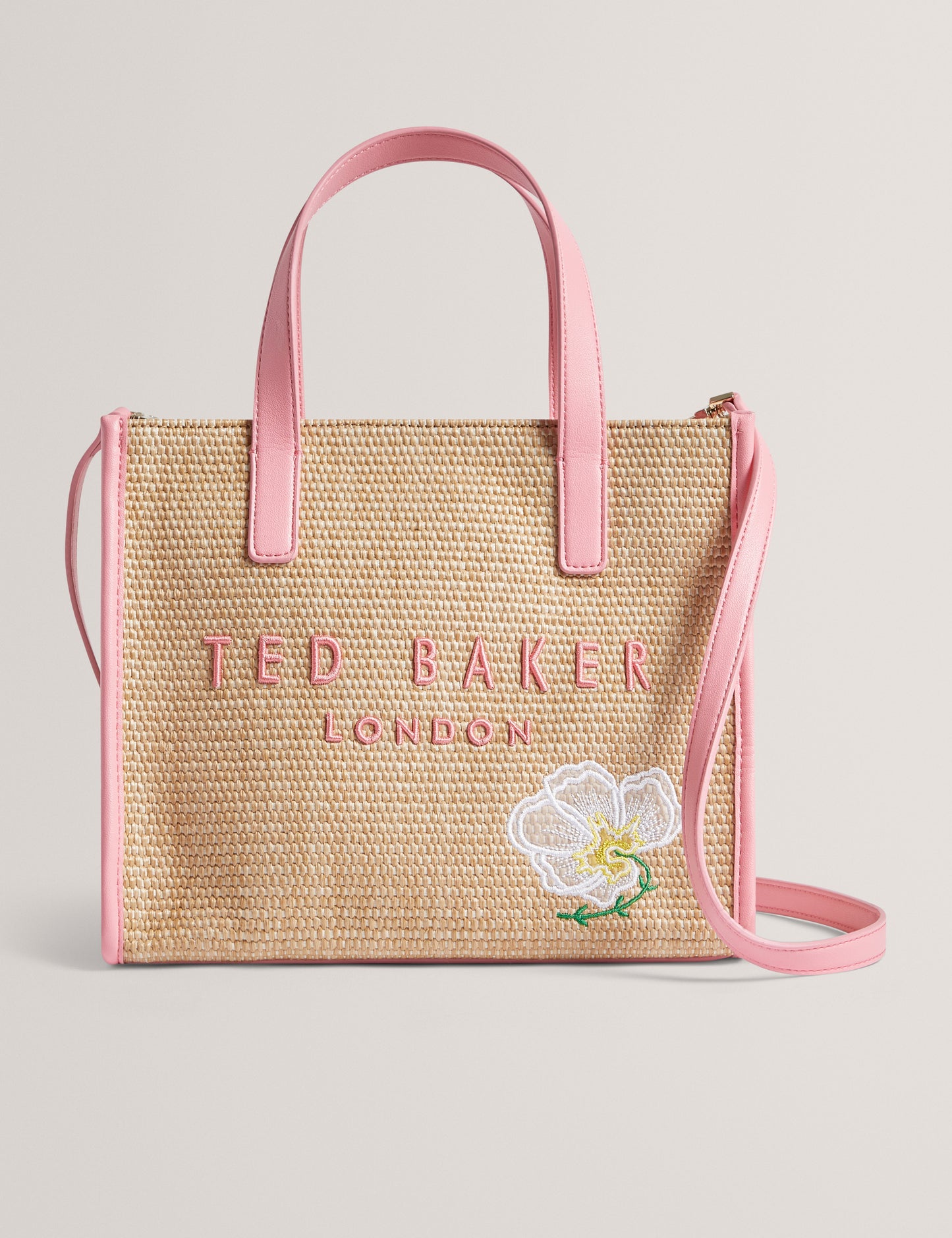 Womens FLAWERR-Faux Raffia Embroidered Icon Bag