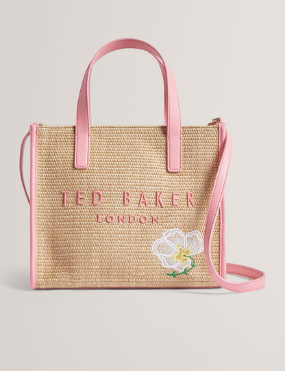 Womens FLAWERR-Faux Raffia Embroidered Icon Bag
