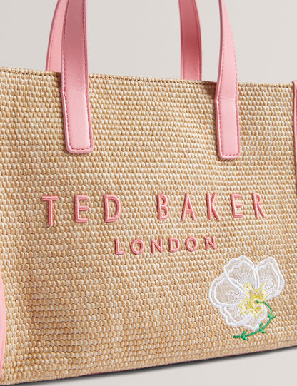 Womens FLAWERR-Faux Raffia Embroidered Icon Bag