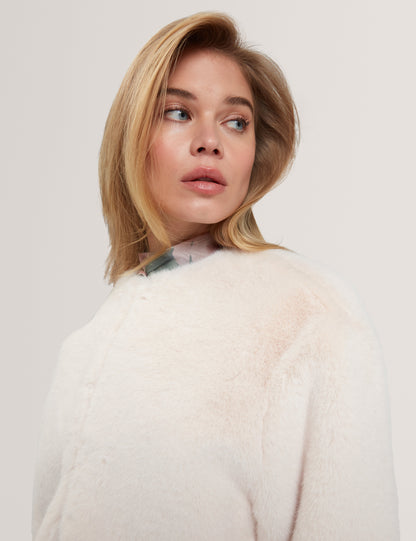 PRIMMRA: Cropped Faux Fur Jacket