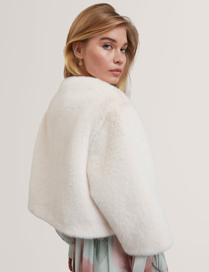 PRIMMRA: Cropped Faux Fur Jacket