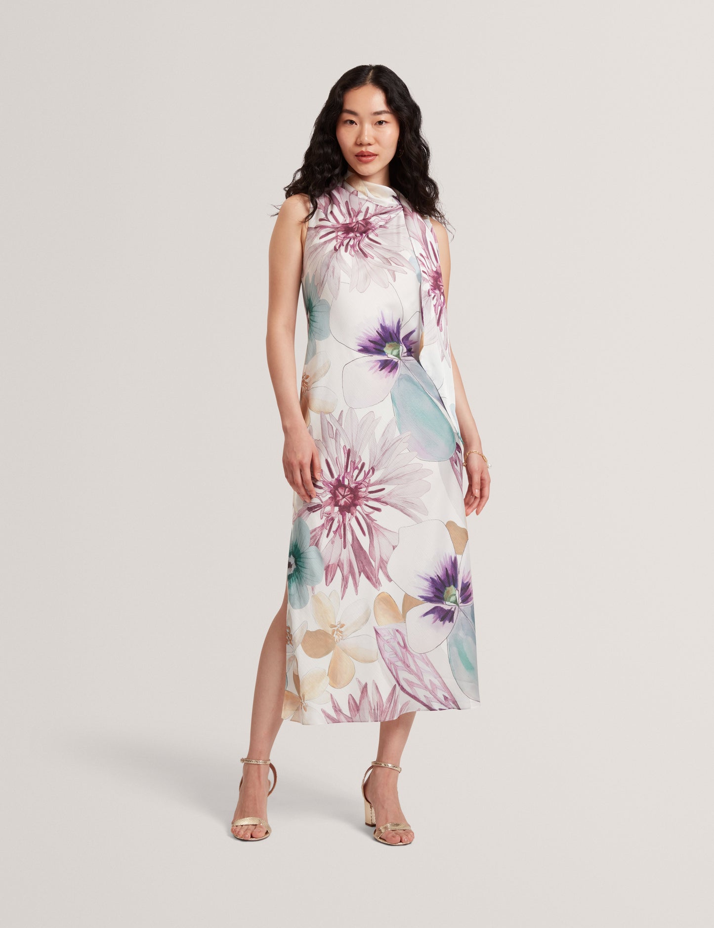 HARRPUR: Print Neck Tie Midi Dress