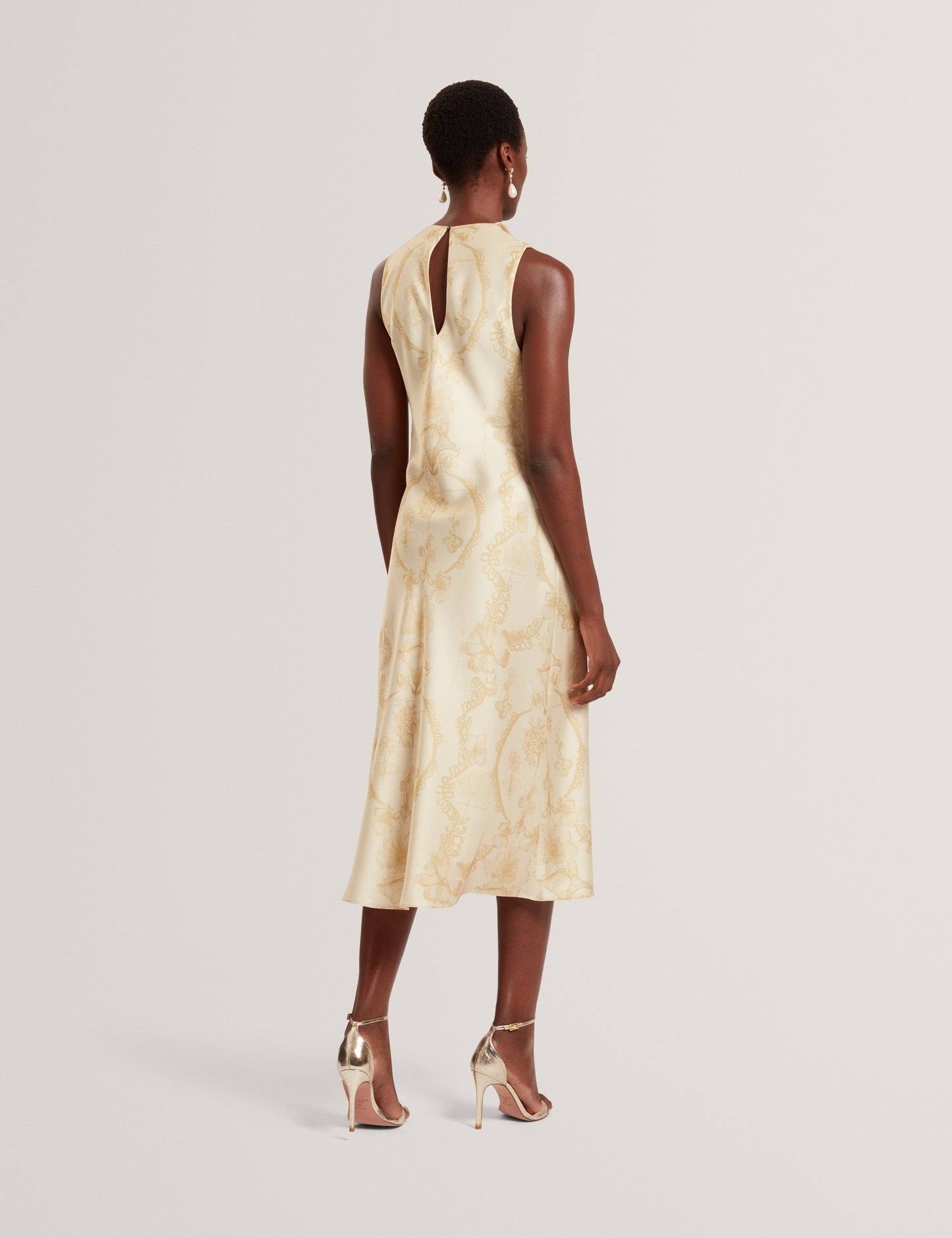 MELODA: Print Drape Neck Midi Dress
