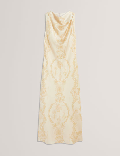 MELODA: Print Drape Neck Midi Dress
