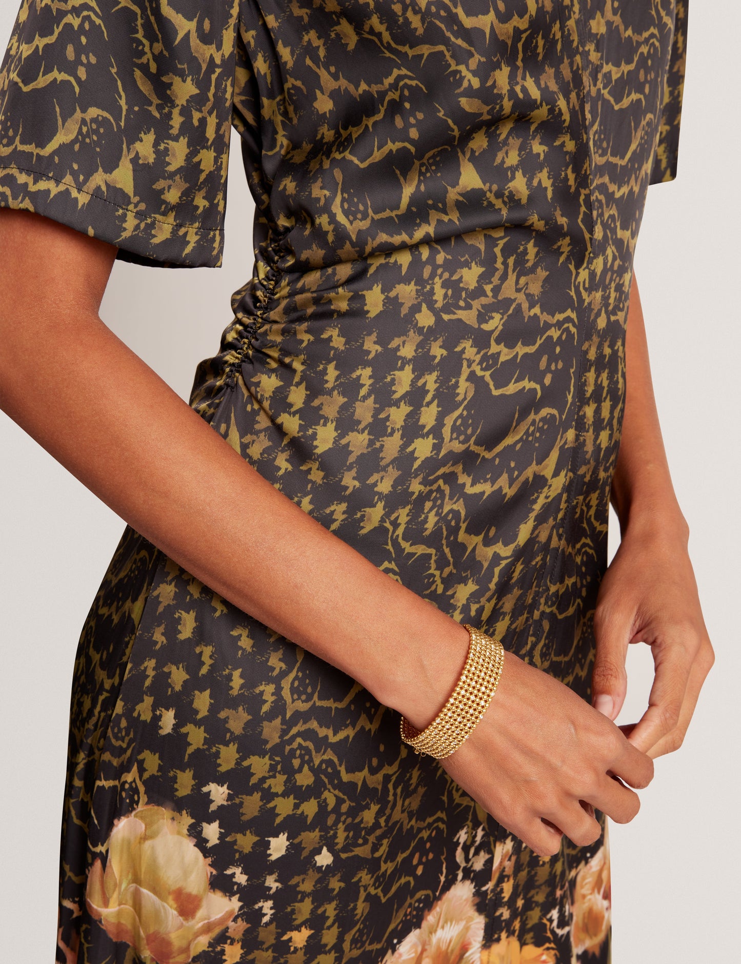 AEVAA: Printed Midi Dress With Waist Gathers