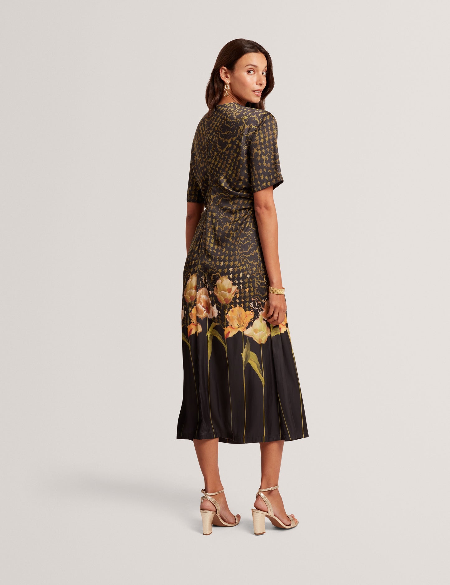 AEVAA: Printed Midi Dress With Waist Gathers