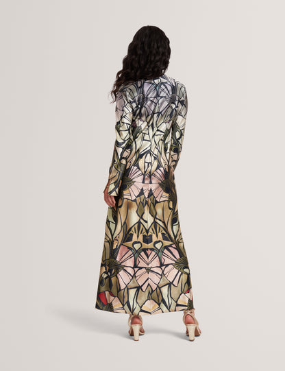 ZELLIE: Print Long Sleeve Midi Dress