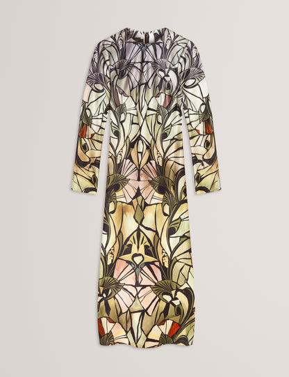 ZELLIE: Print Long Sleeve Midi Dress