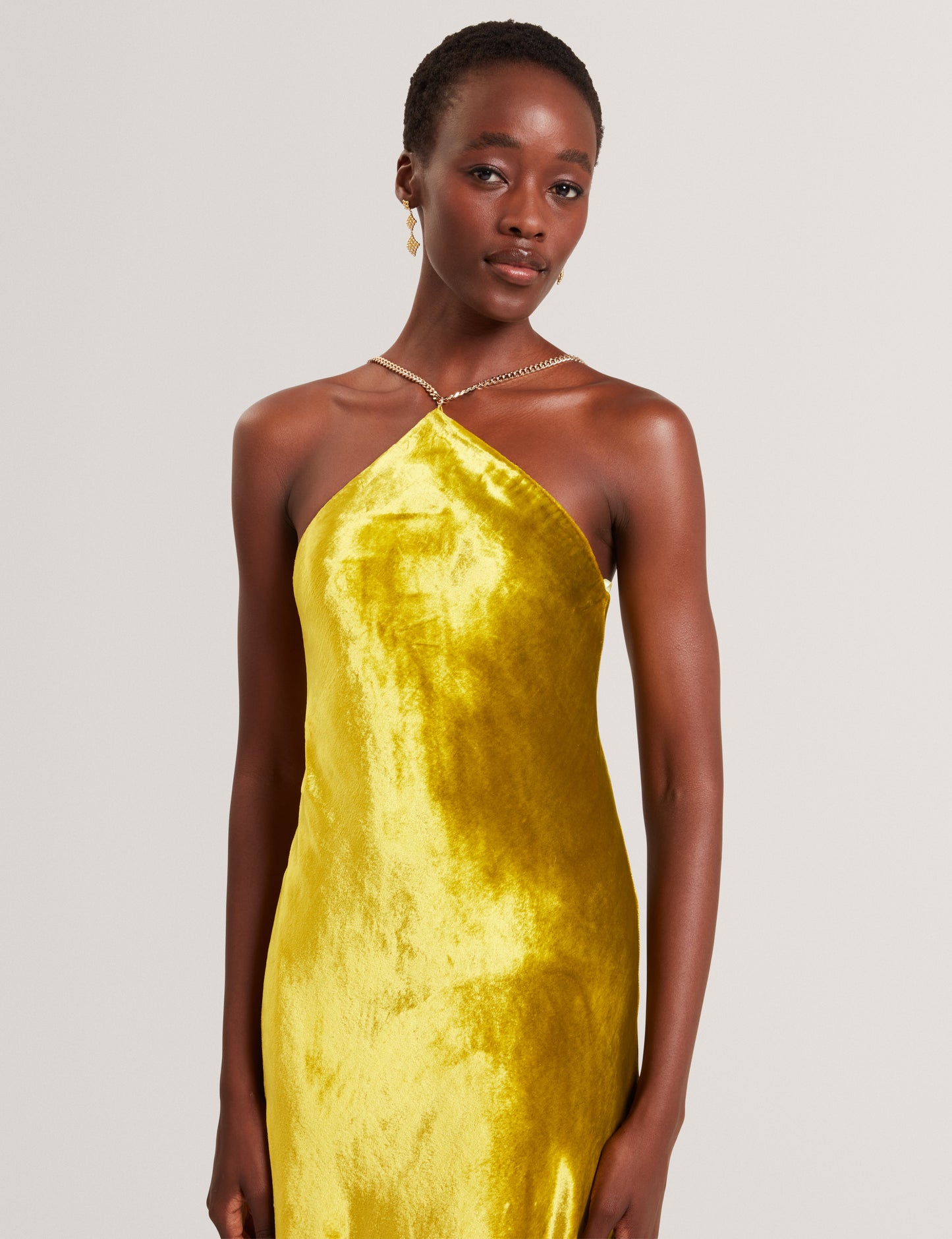 JORDYA: Velvet Halter Neck Maxi Dress