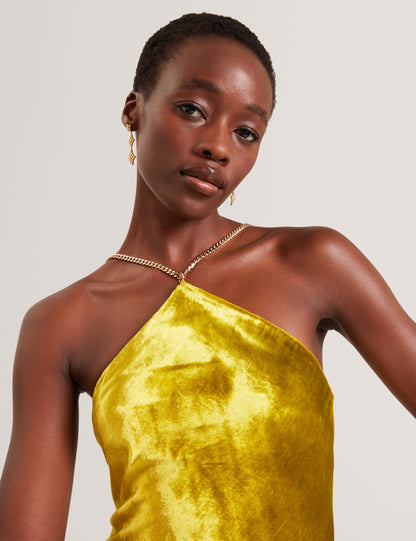 JORDYA: Velvet Halter Neck Maxi Dress