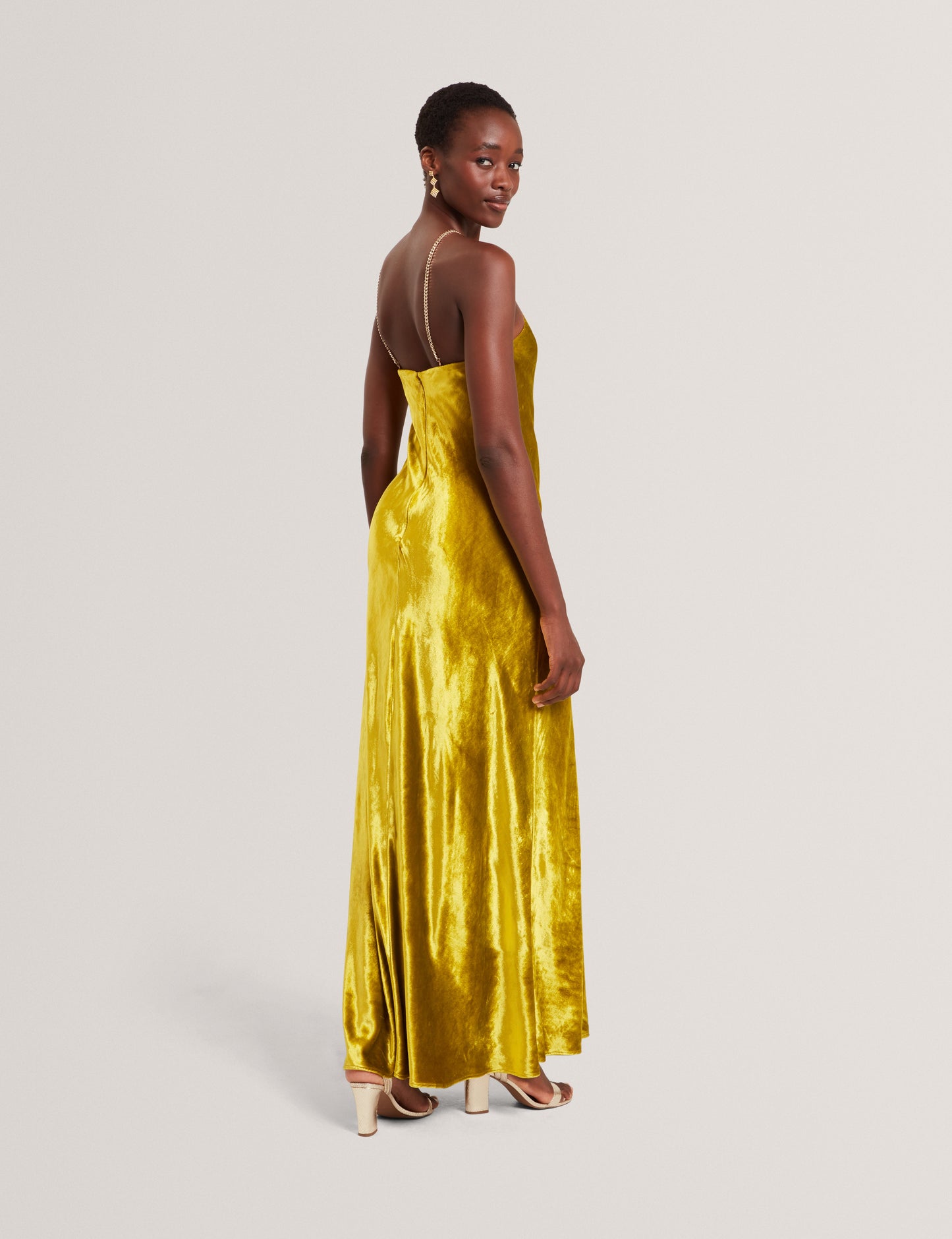 JORDYA: Velvet Halter Neck Maxi Dress