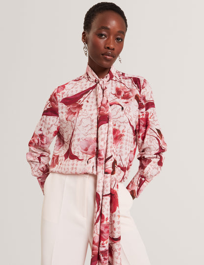 CORENA: Printed Tie Neck Shirt