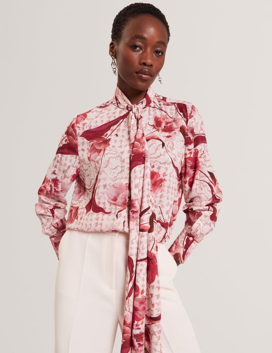CORENA: Printed Tie Neck Shirt