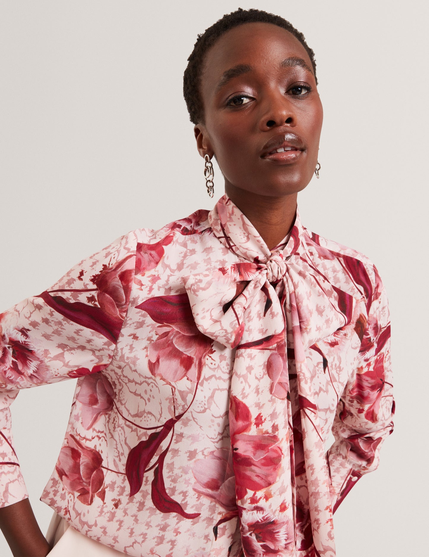 CORENA: Printed Tie Neck Shirt