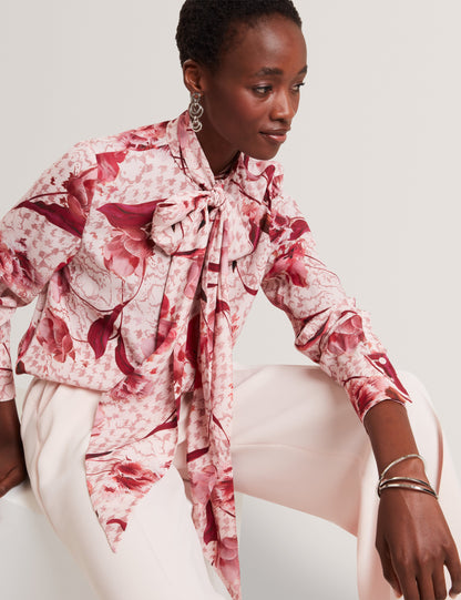 CORENA: Printed Tie Neck Shirt