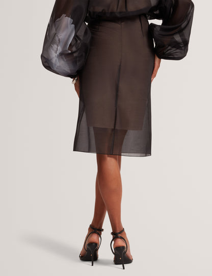 VIEVA: Printed Organza Overlay Midi Skirt