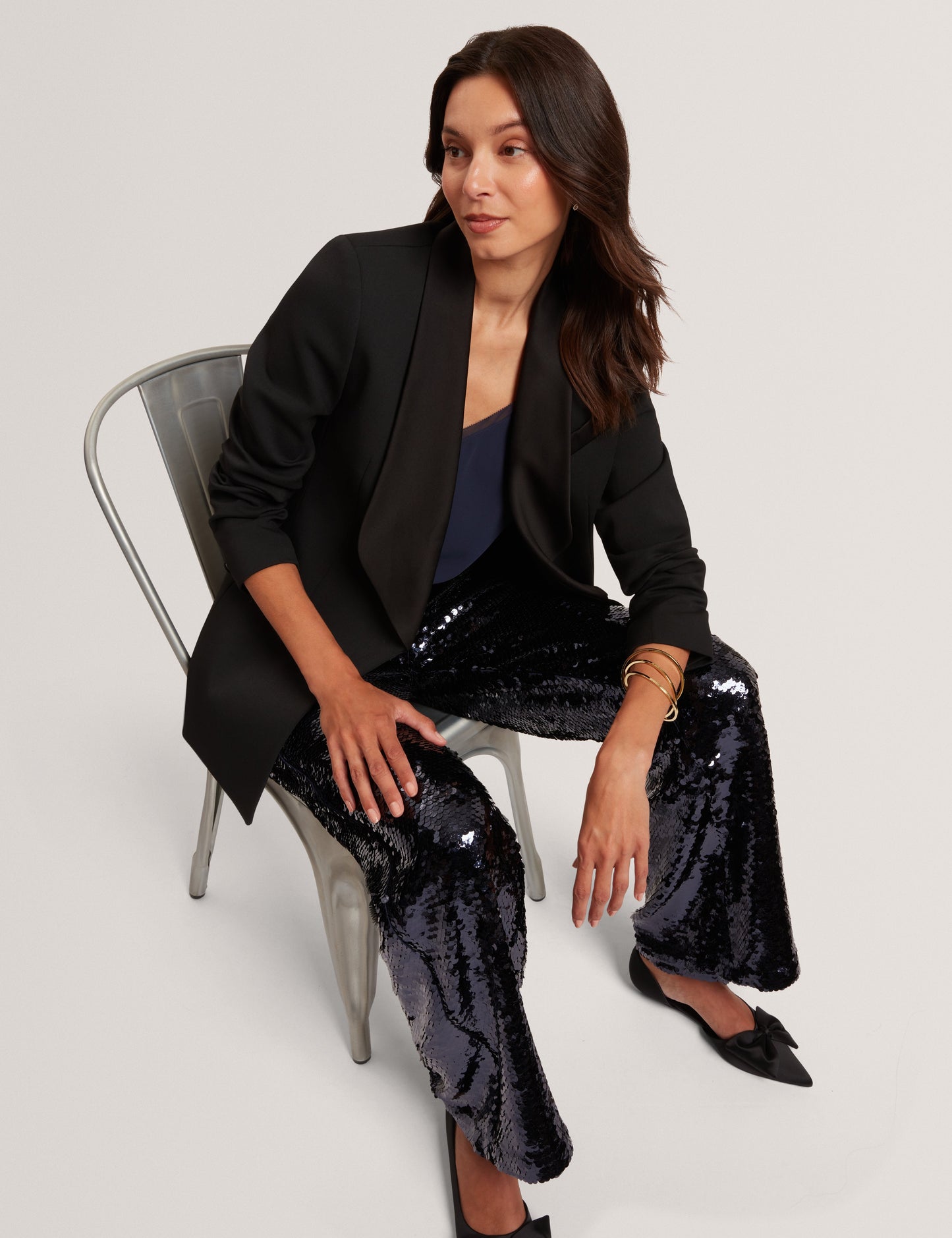 VALEE: Tailored Relaxed Blazer with Satin Lapel