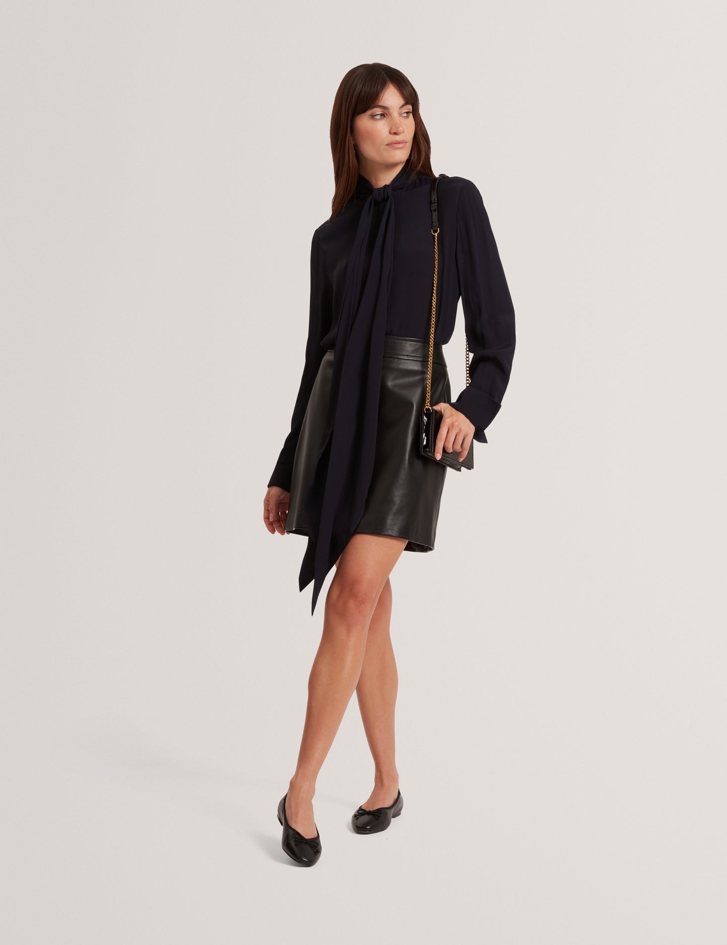VIKTA: Leather Mini Skirt with Stitch Detail