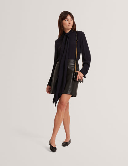 VIKTA: Leather Mini Skirt with Stitch Detail