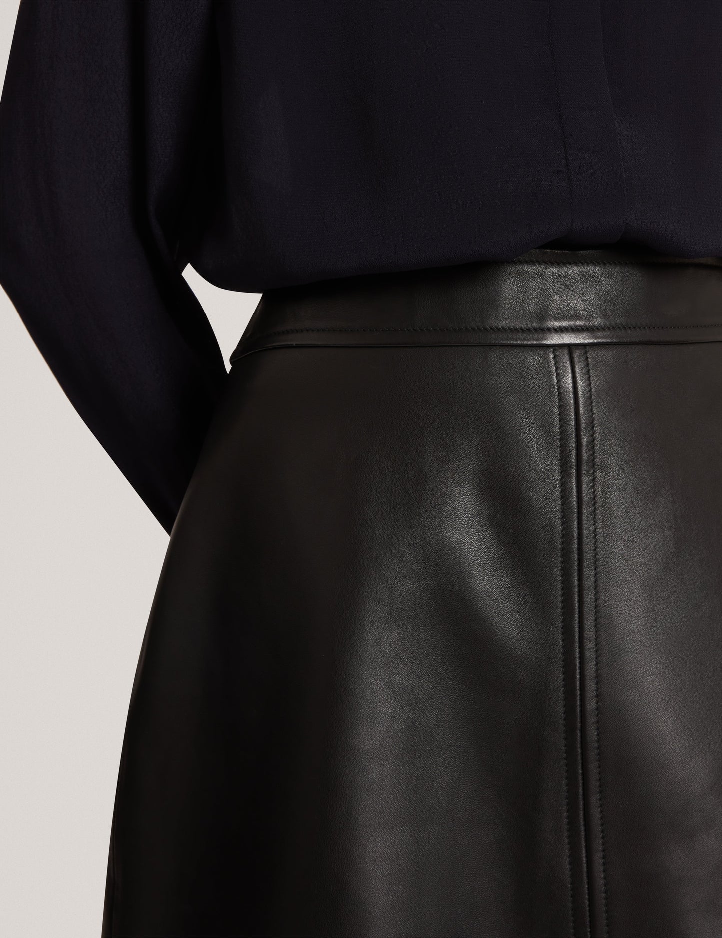 VIKTA: Leather Mini Skirt with Stitch Detail
