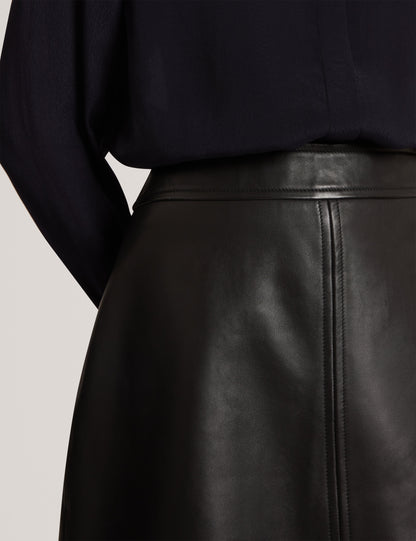 VIKTA: Leather Mini Skirt with Stitch Detail