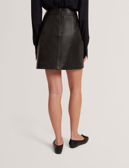 VIKTA: Leather Mini Skirt with Stitch Detail