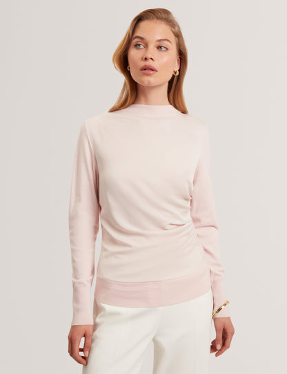 LESLAY: Draped Front Knitted Long Sleeve Top