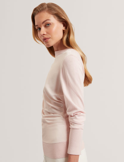 LESLAY: Draped Front Knitted Long Sleeve Top