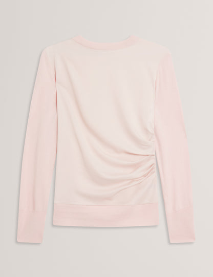 LESLAY: Draped Front Knitted Long Sleeve Top