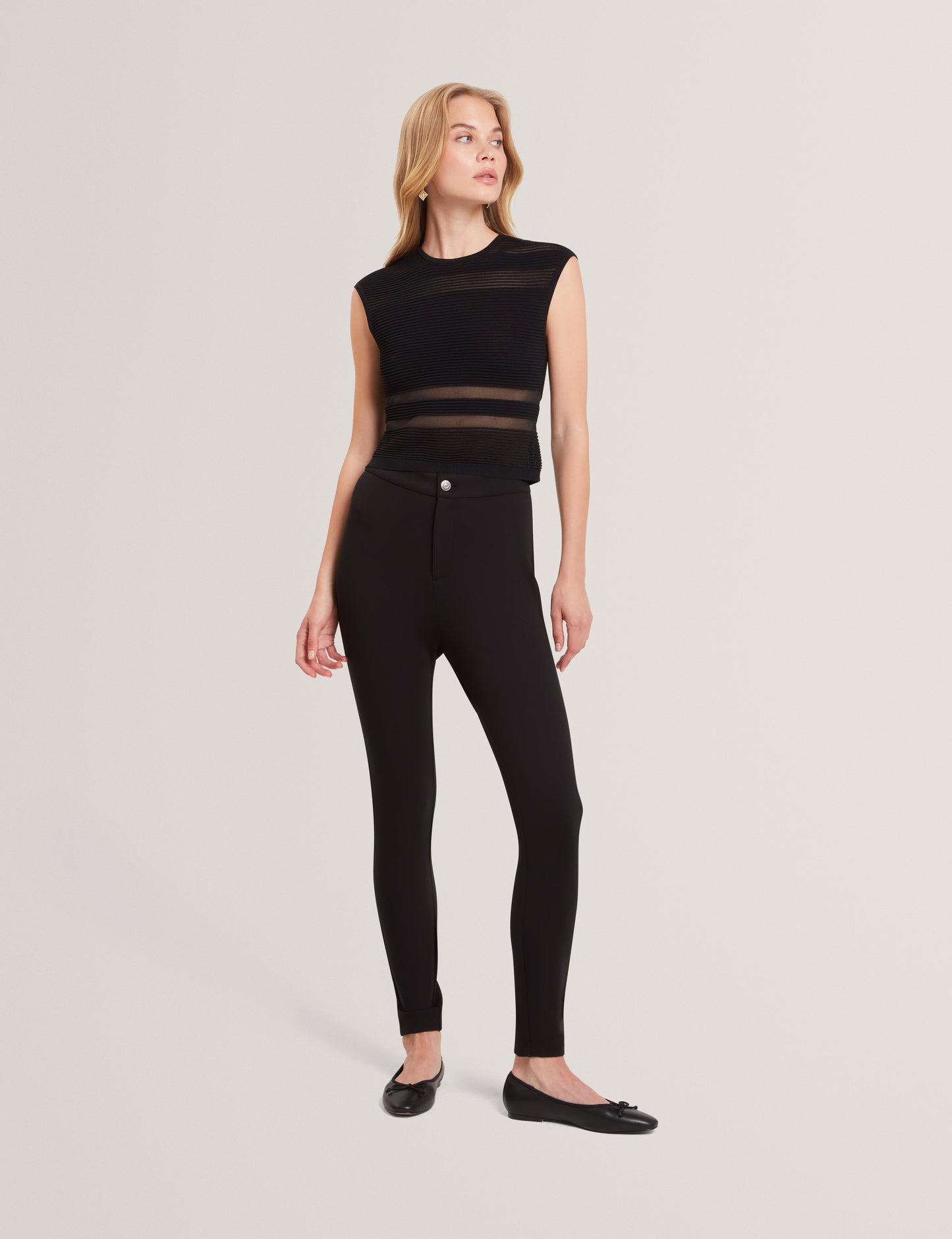 AMBERIA: Fitted Knit Top With Invisible Yarn Pane