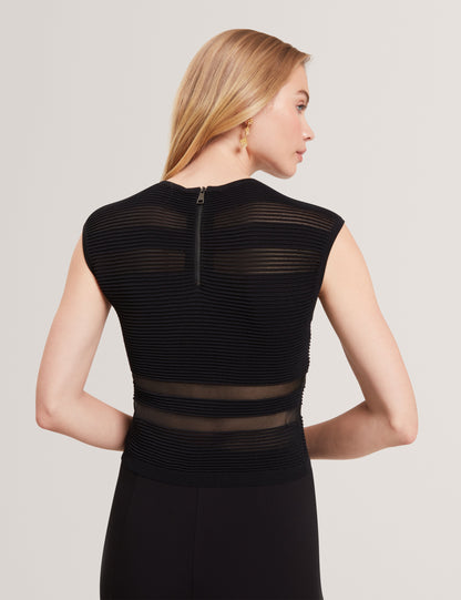 AMBERIA: Fitted Knit Top With Invisible Yarn Pane