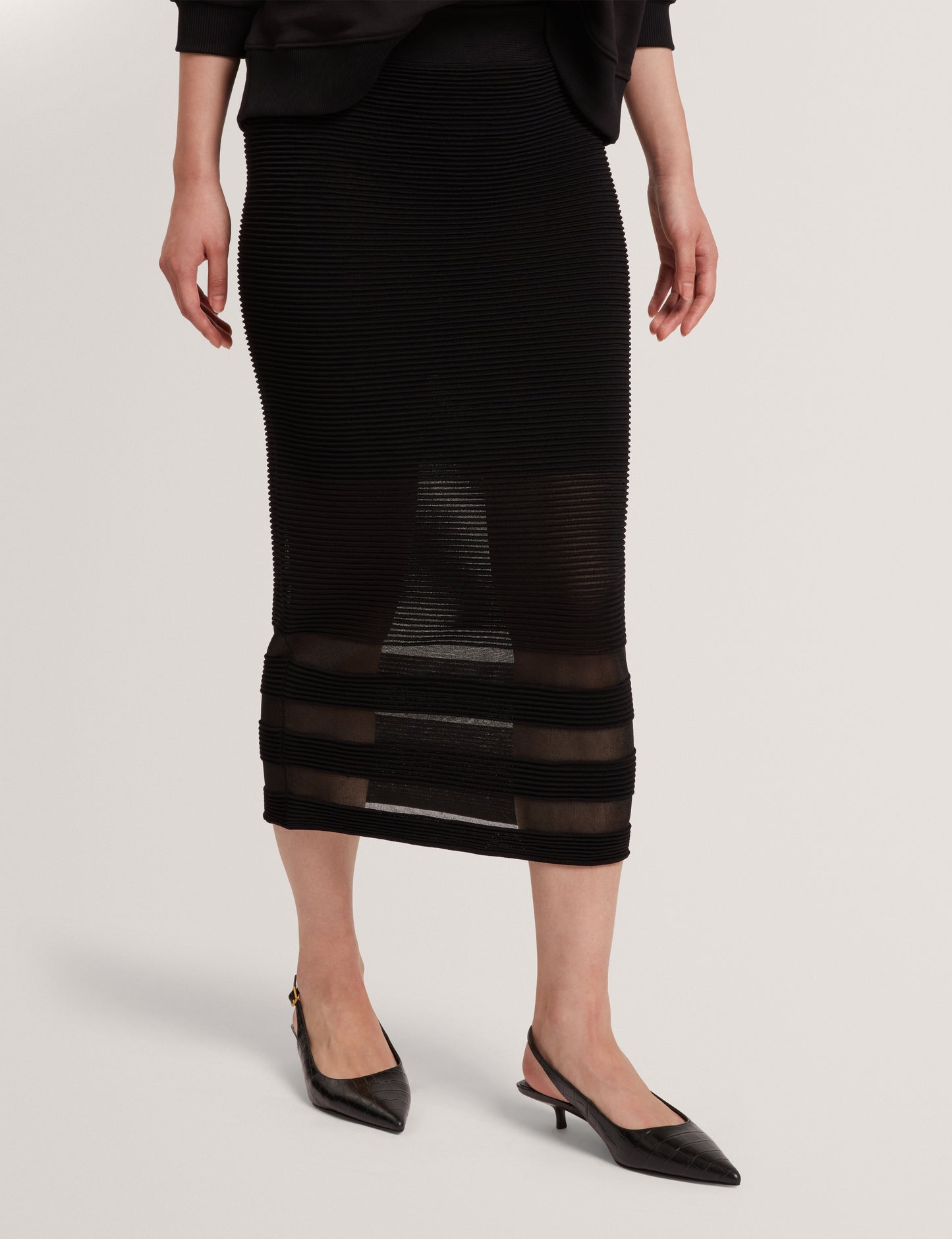 CAIRIE: Knit Pencil Skirt With Invisible Yarn Pane