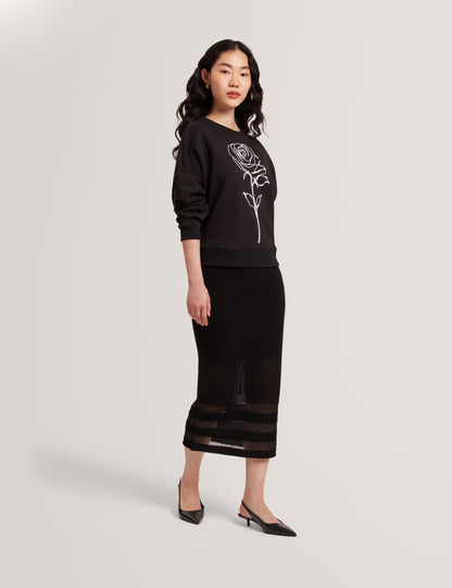 CAIRIE: Knit Pencil Skirt With Invisible Yarn Pane
