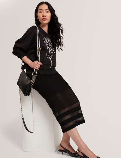 CAIRIE: Knit Pencil Skirt With Invisible Yarn Pane