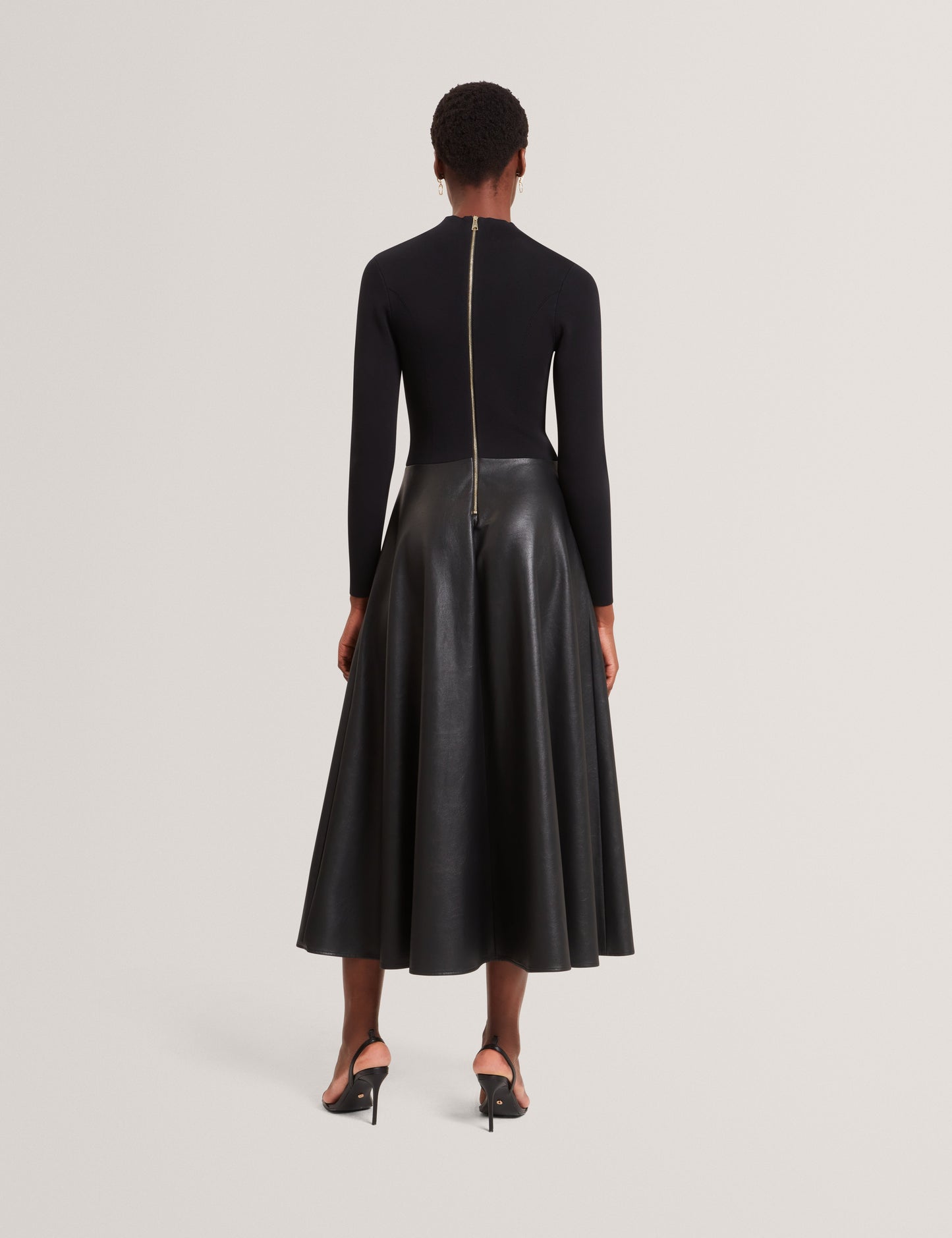 NOVIVA: Midi Dress With Faux Leather Skirt
