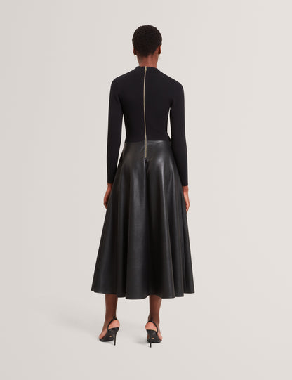 NOVIVA: Midi Dress With Faux Leather Skirt