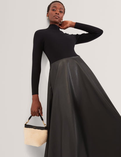 NOVIVA: Midi Dress With Faux Leather Skirt