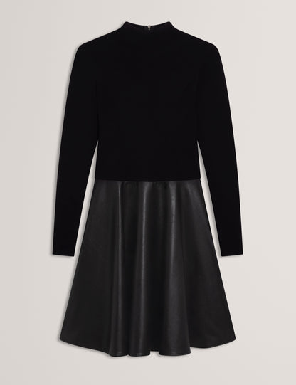 NOVIVA: Midi Dress With Faux Leather Skirt