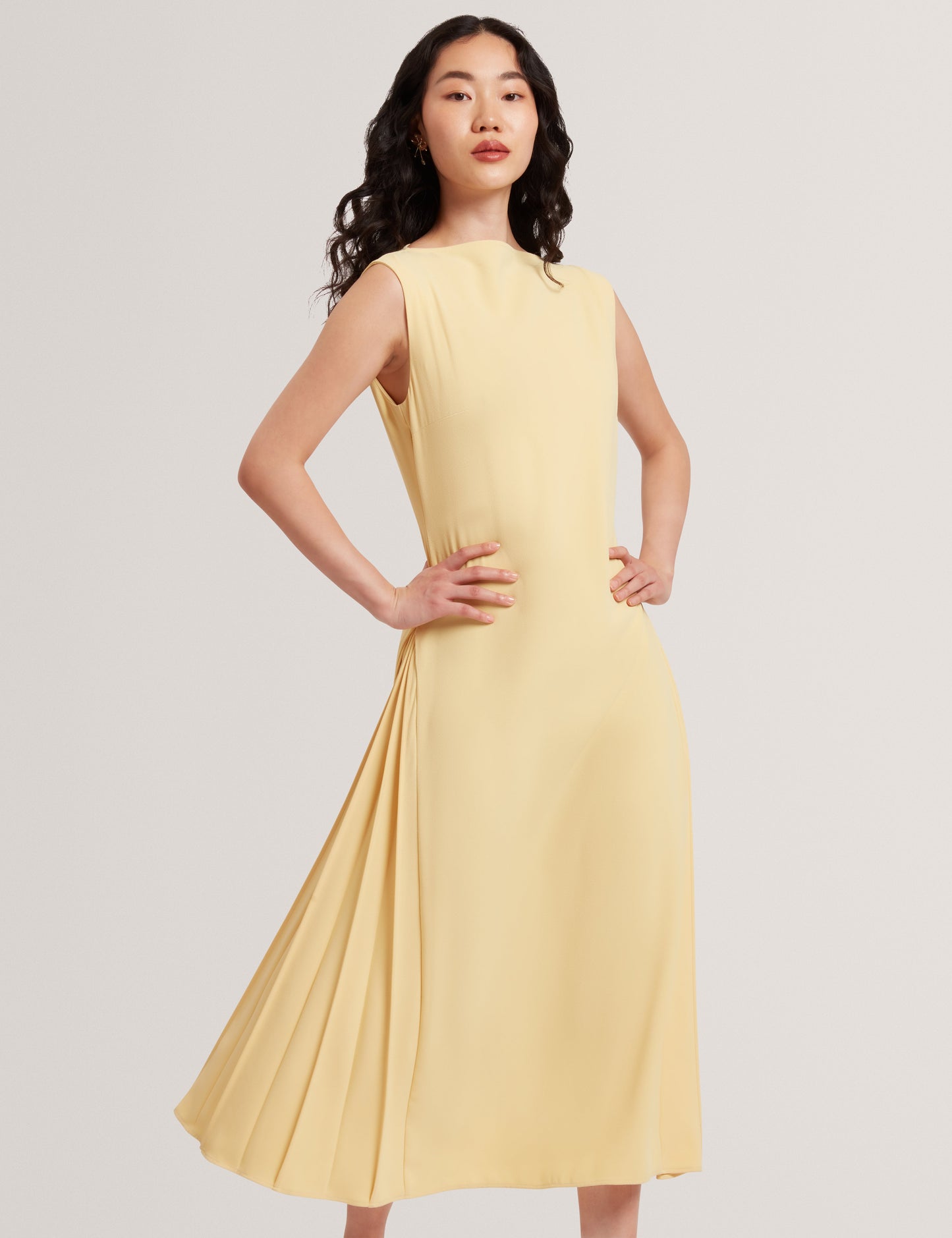 DAHRCY: Sleeveless Midi Dress With Pleat Detail