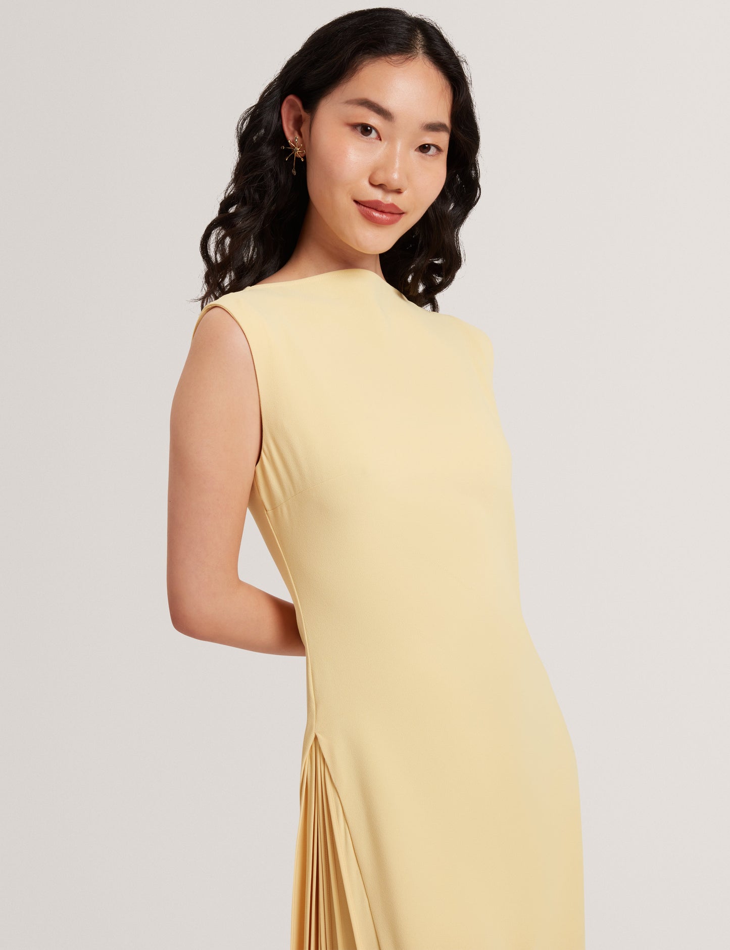 DAHRCY: Sleeveless Midi Dress With Pleat Detail