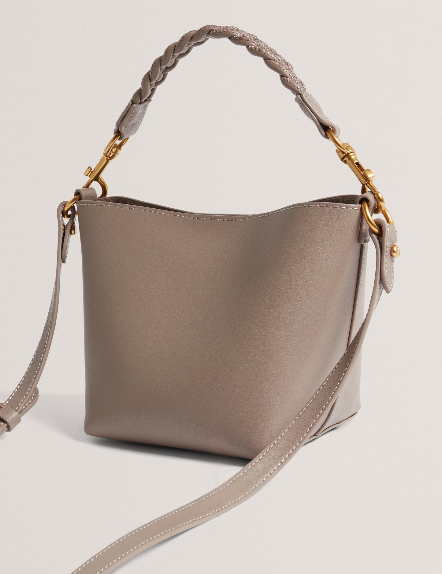 WAVELY: Weave Handle Leather Small Bucket Bag