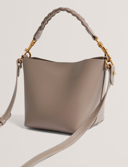 WAVELY: Weave Handle Leather Small Bucket Bag
